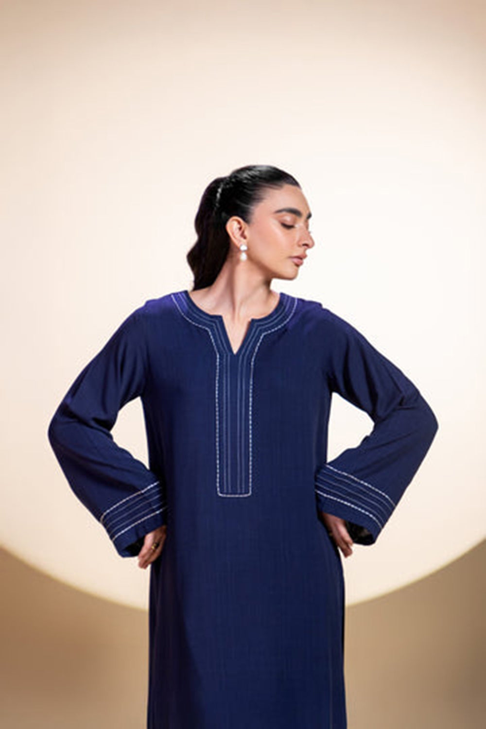 Navy Blue Stitch Detail Kurta Set