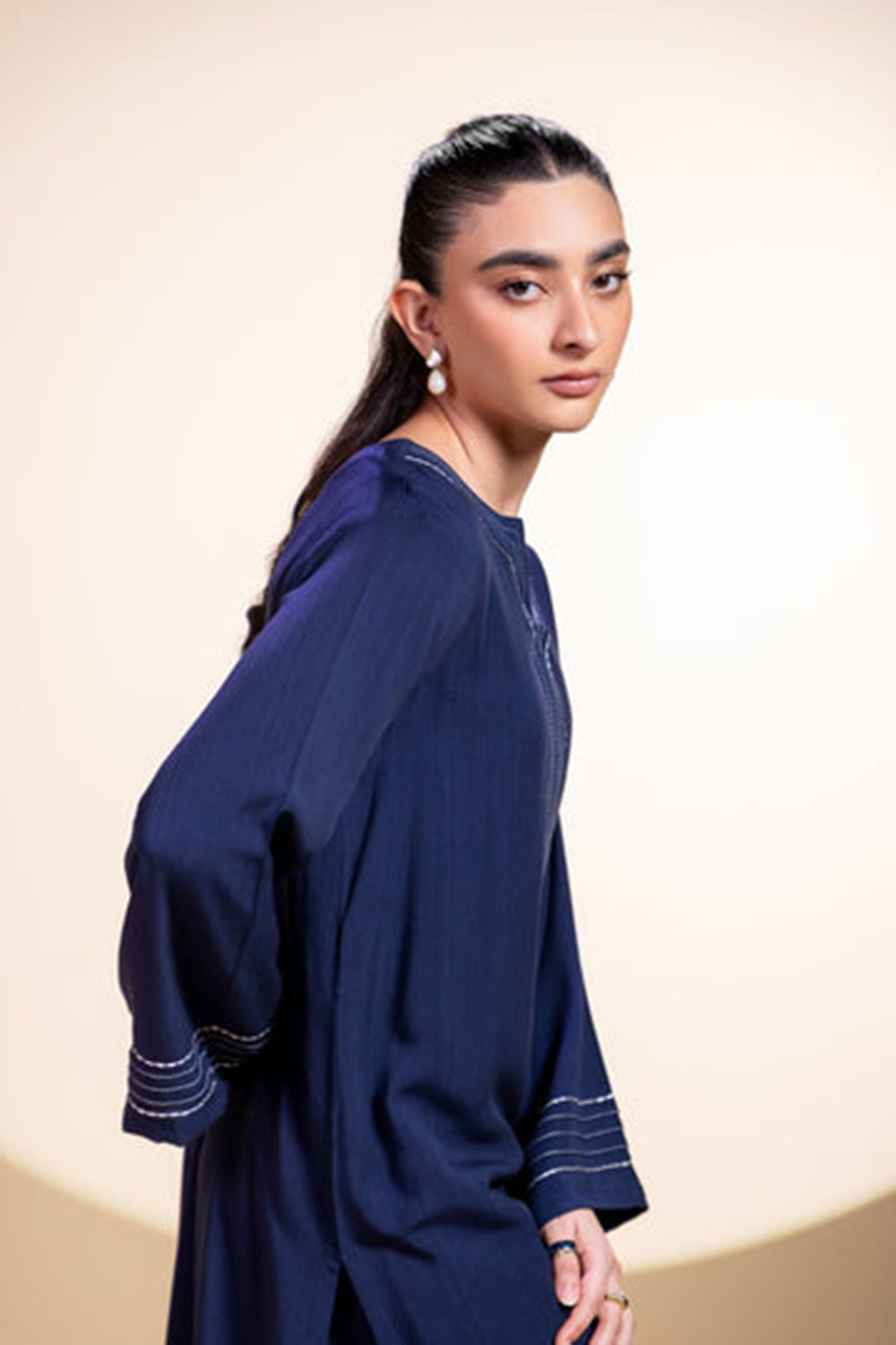 Navy Blue Stitch Detail Kurta Set