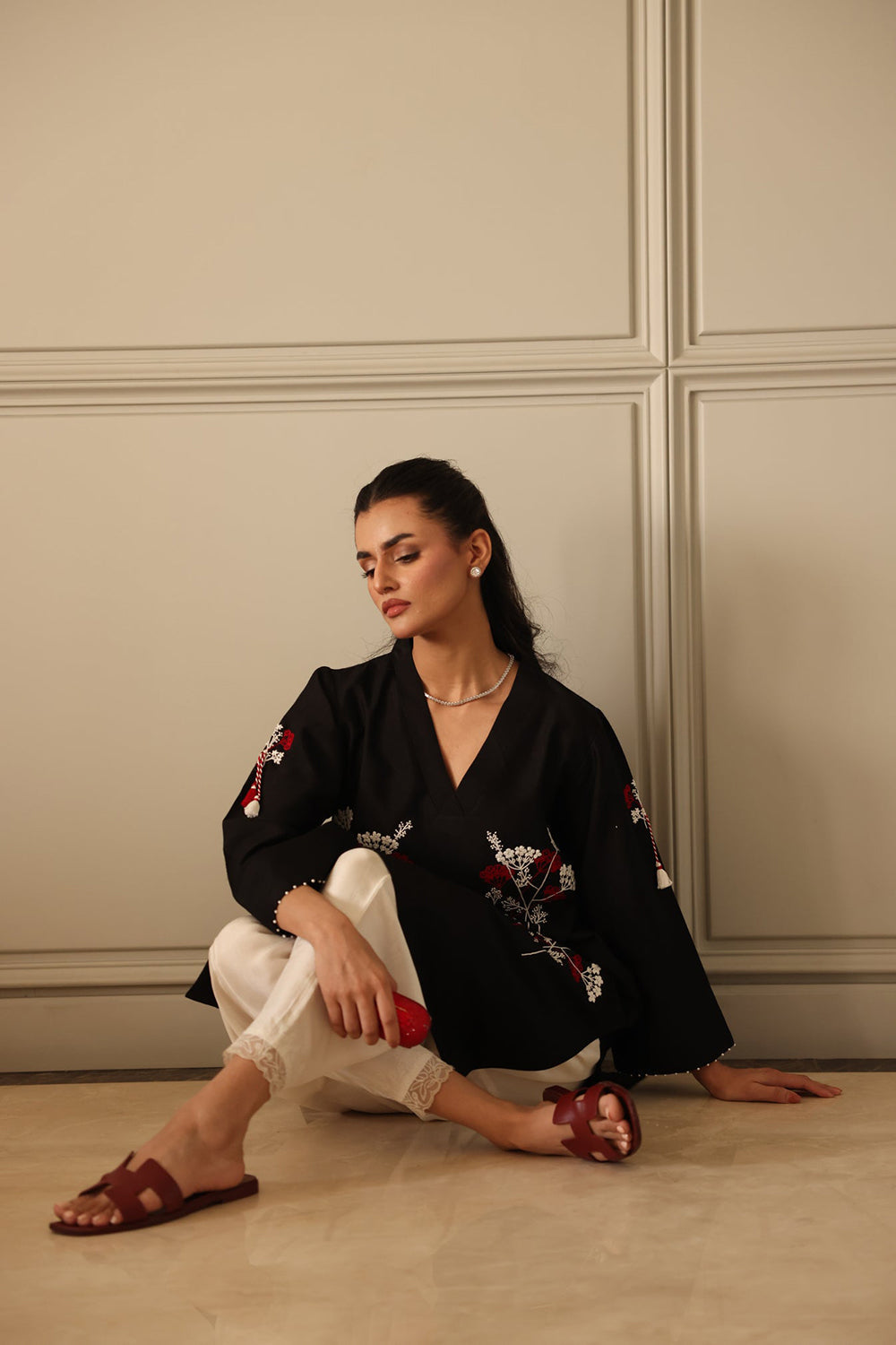 Noir Bloom Embroidered Kurta Set
