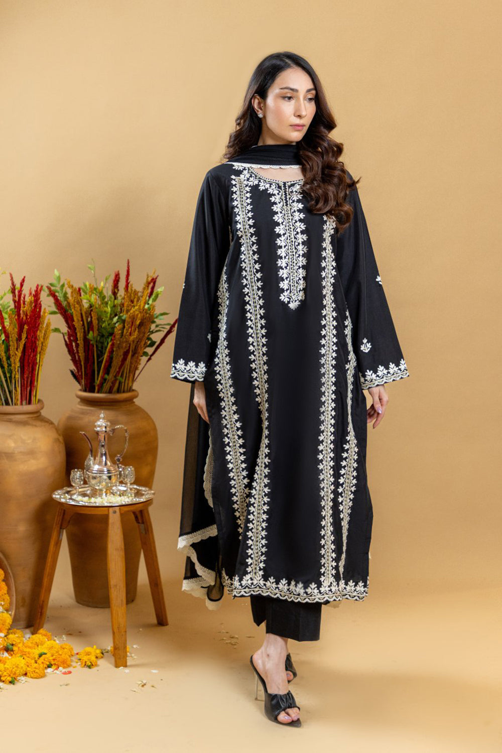 Noir Ivory Embroidered Suit Set