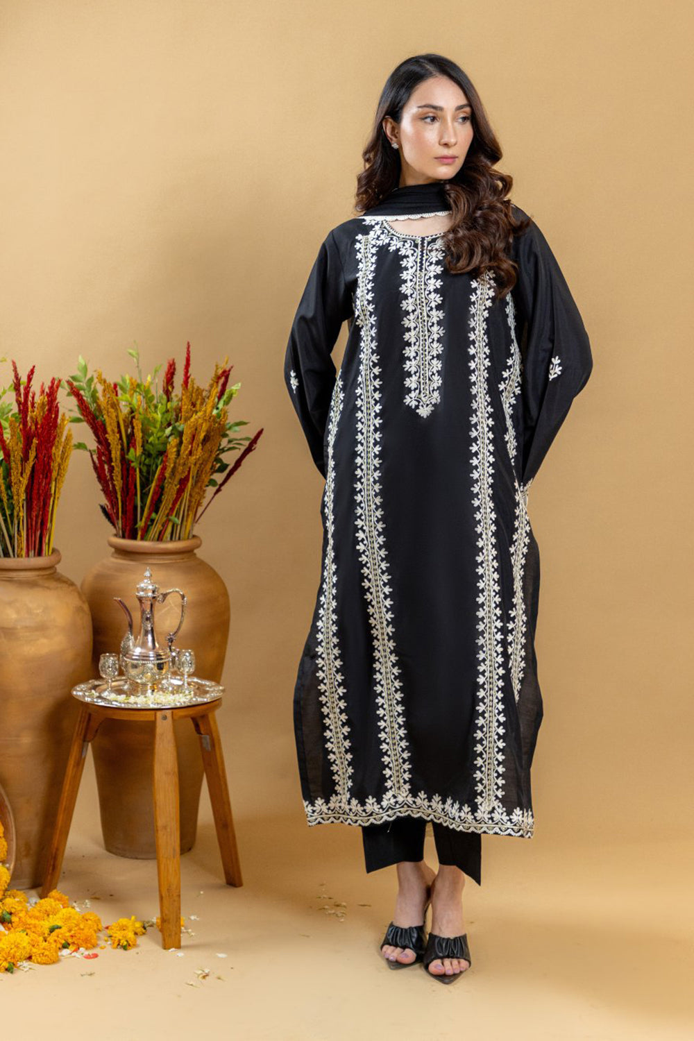 Noir Ivory Embroidered Suit Set