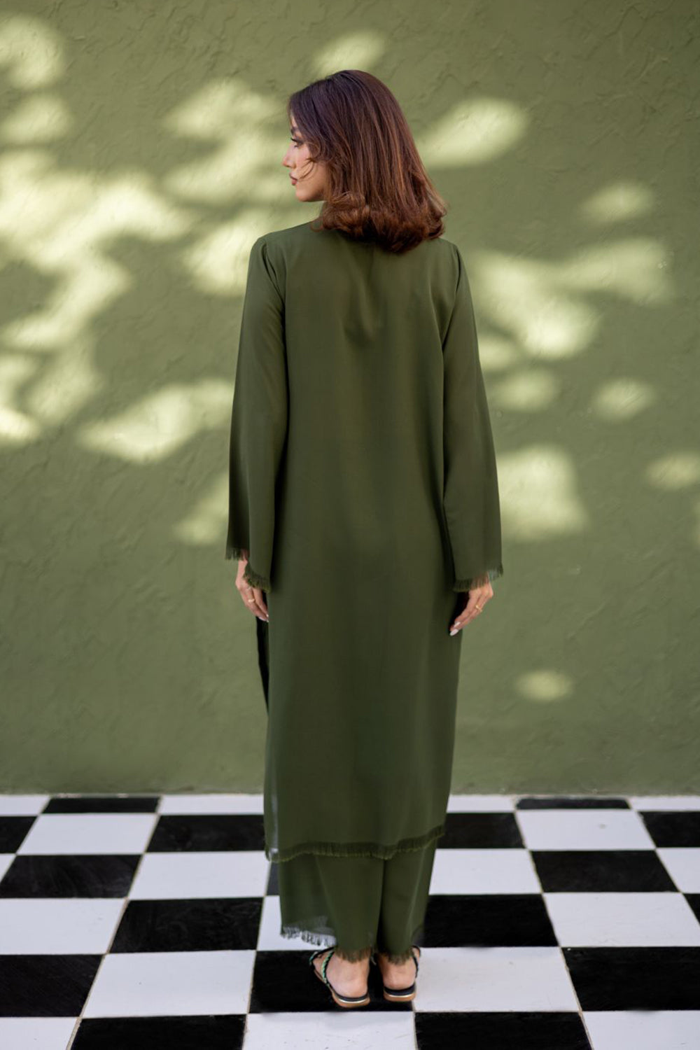 Olive Moss Button Kurta Set