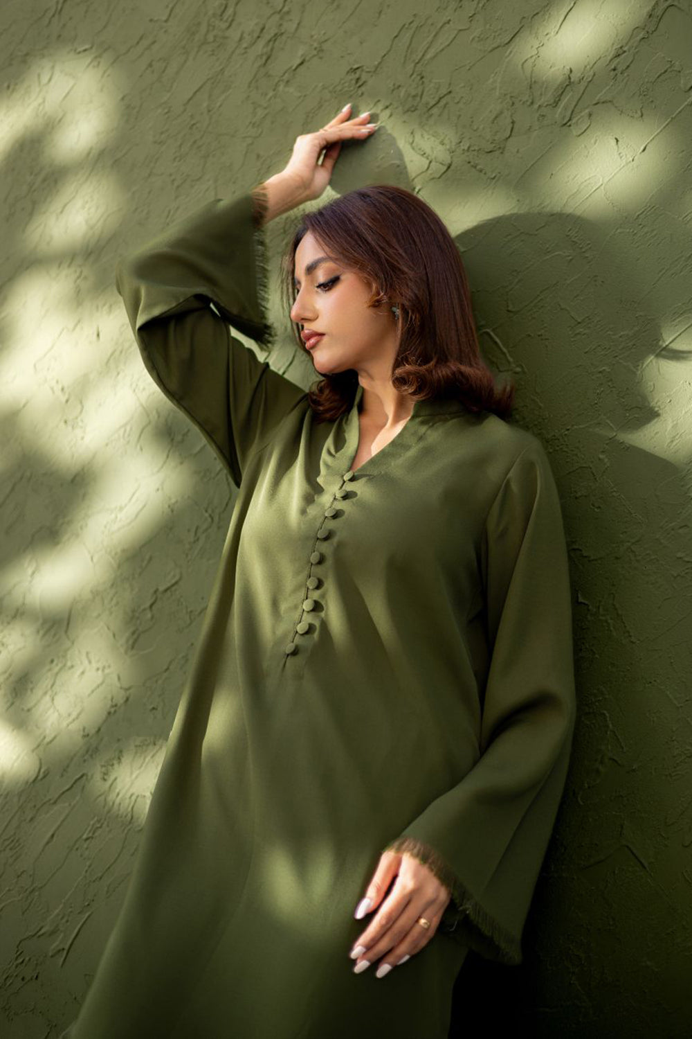 Olive Moss Button Kurta Set