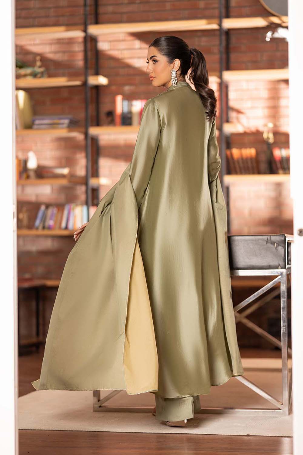 Olive Sheen Pintuck Kurta Set with Dupatta