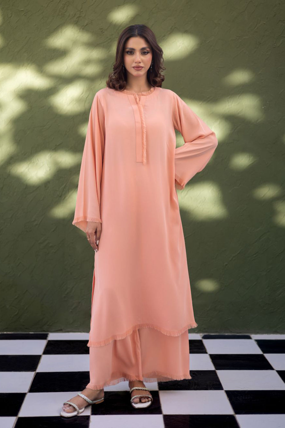 Peach Blush Fringe Kurta Set