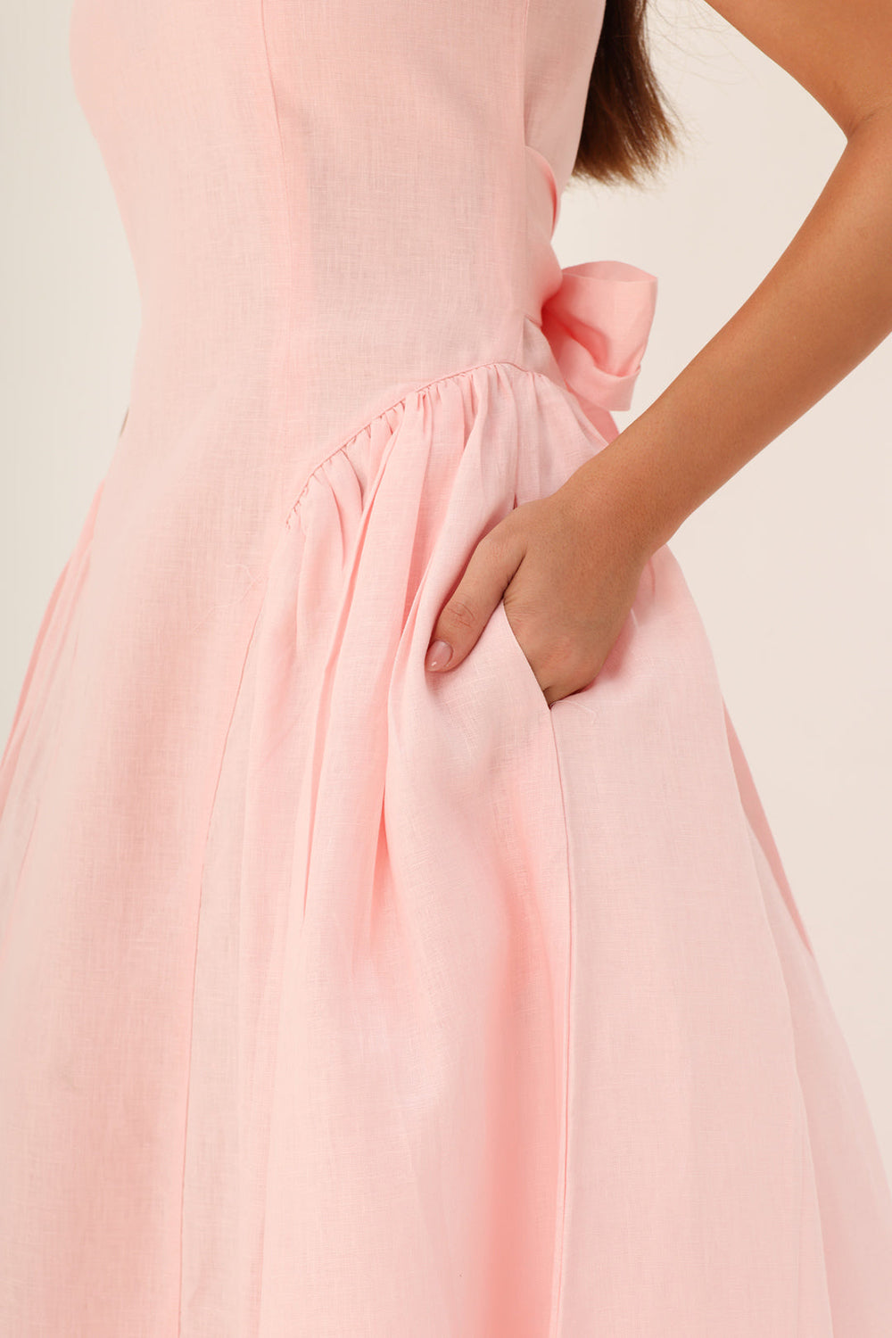 Peach Linen Fit & Flare Midi Dress