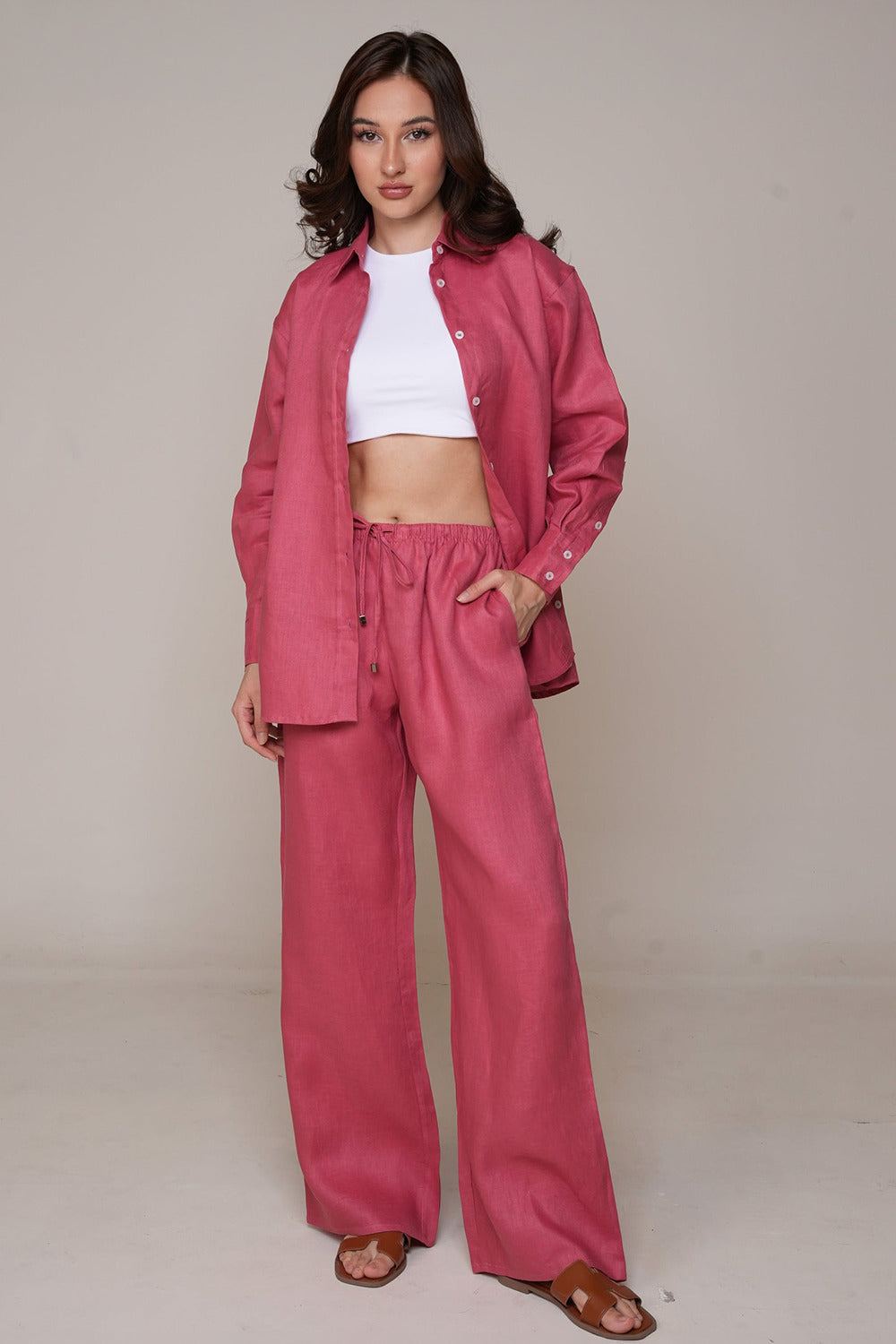 Rosewood Pink Linen Relaxed Co-Ord Set