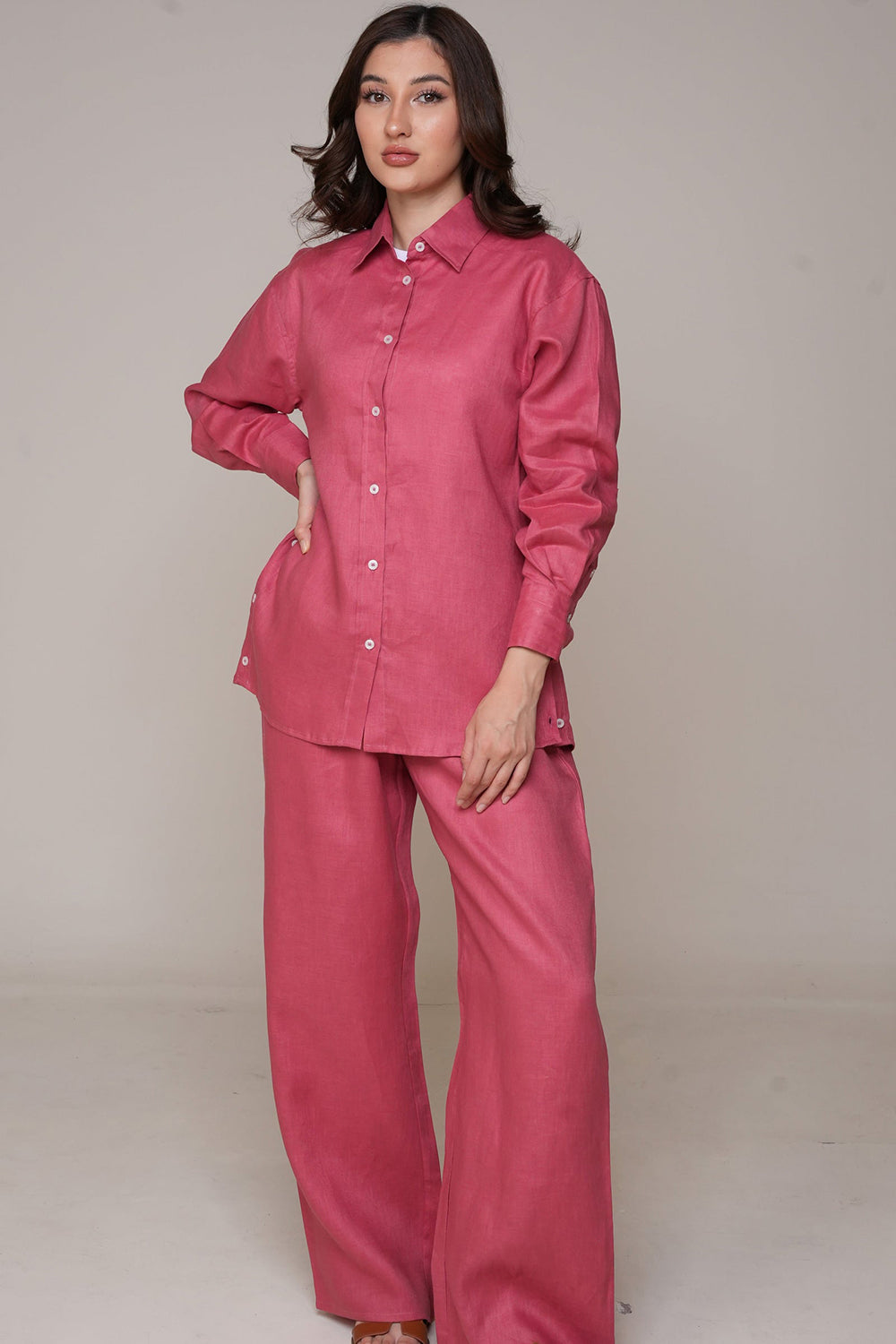 Rosewood Pink Linen Relaxed Co-Ord Set