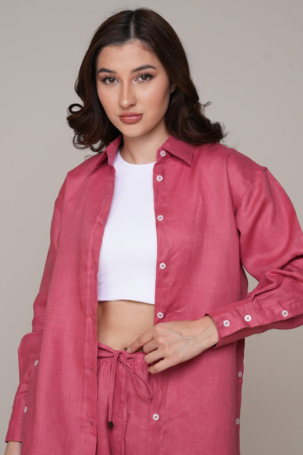 Rosewood Pink Linen Relaxed Co-Ord Set
