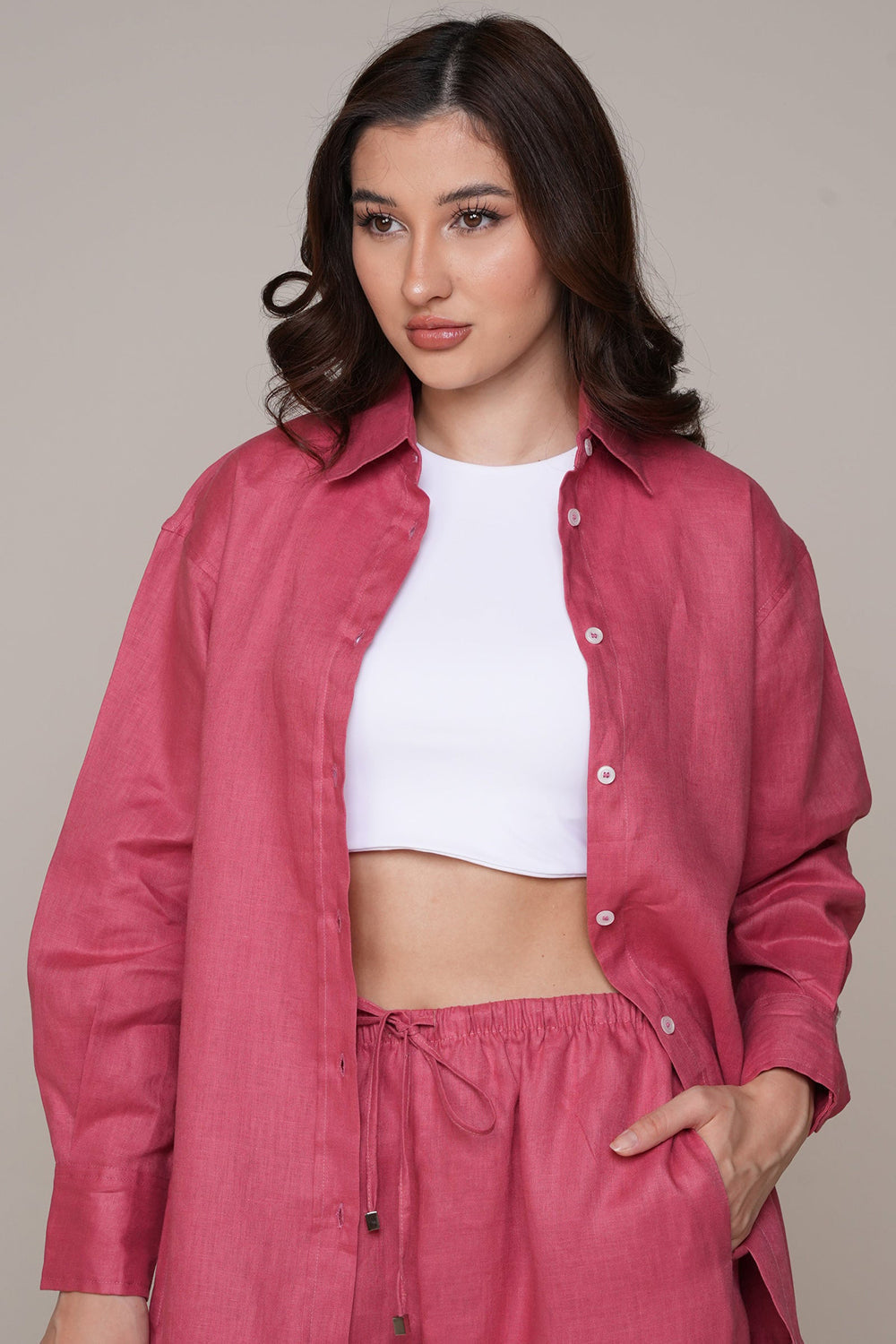 Rosewood Pink Linen Relaxed Co-Ord Set