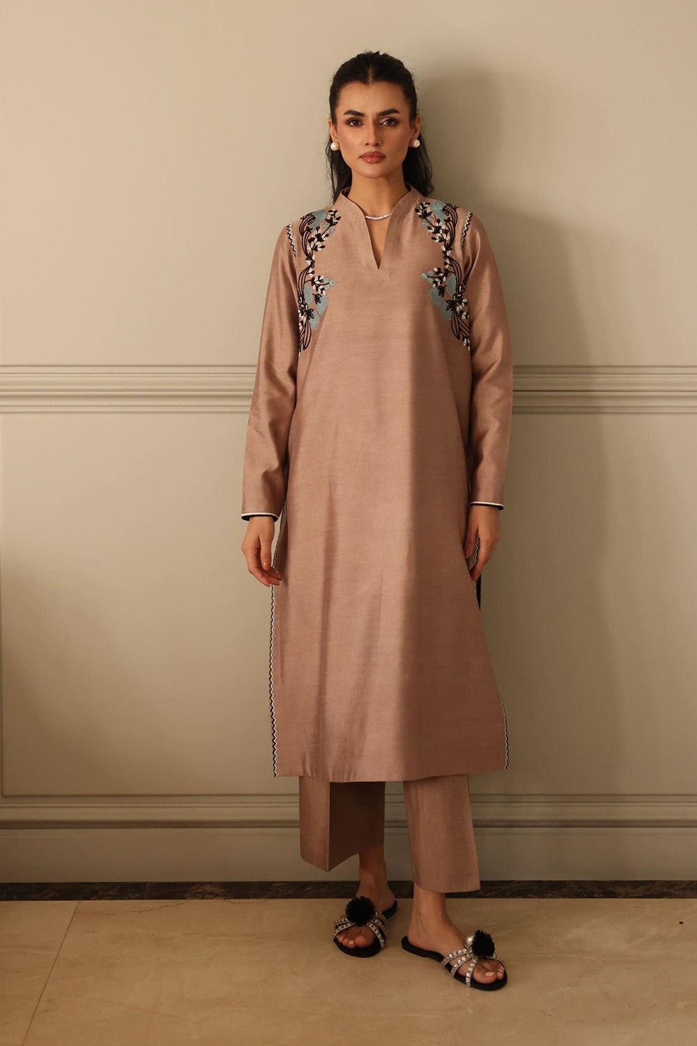 Sandstone Kurta with Botanical Accents