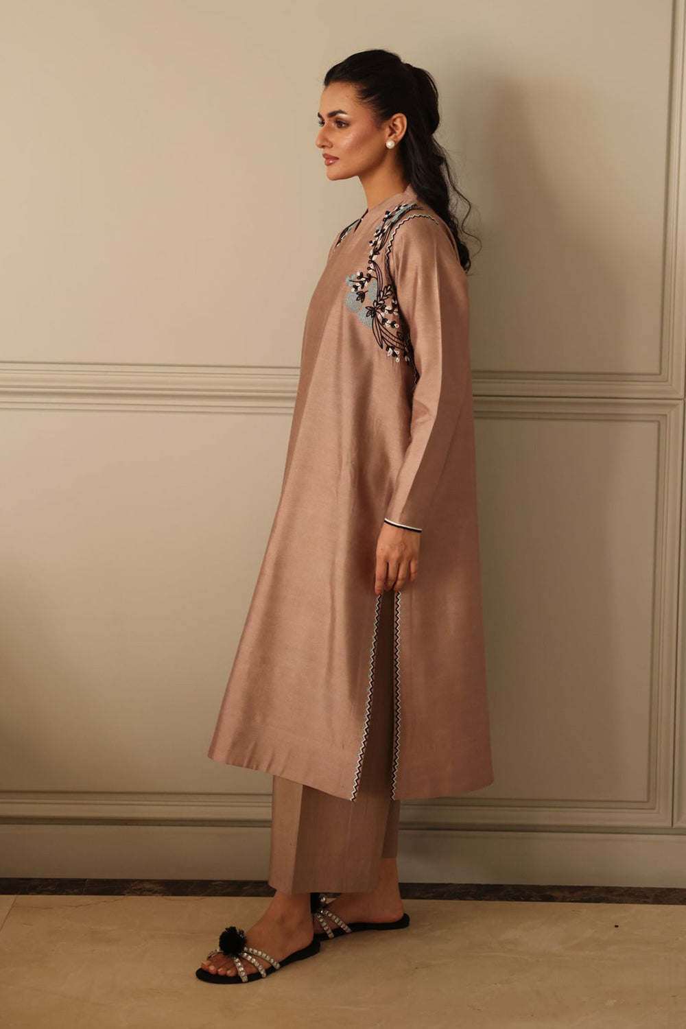 Sandstone Kurta with Botanical Accents