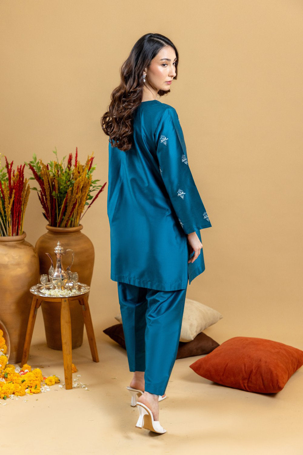 Teal Buta Embroidered Kurta Set