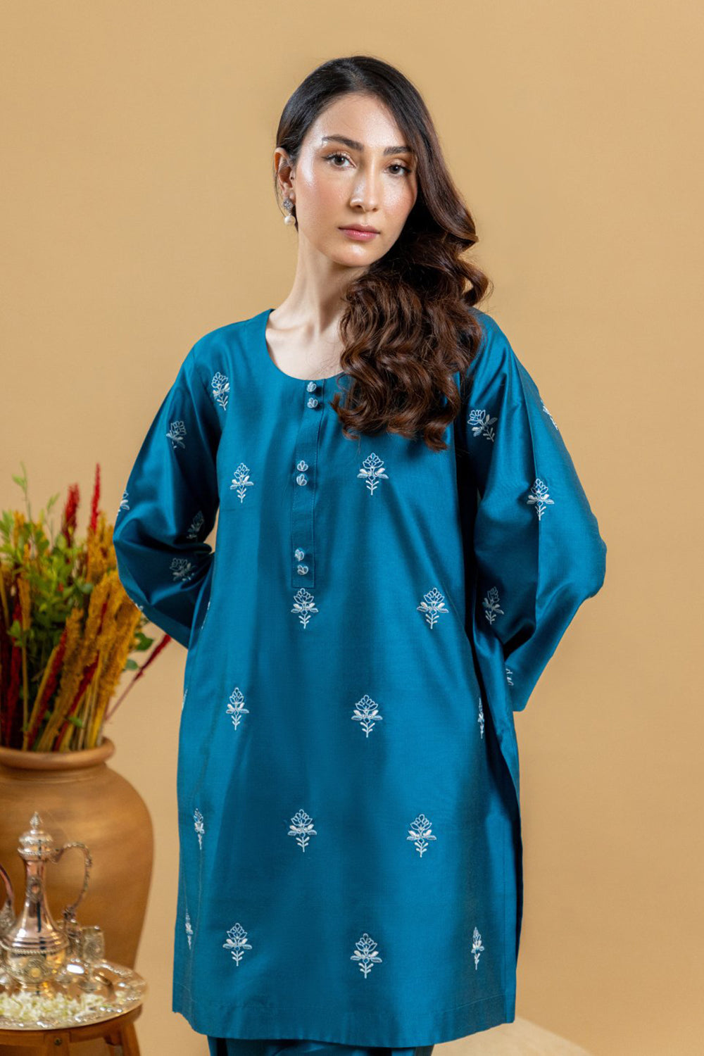 Teal Buta Embroidered Kurta Set