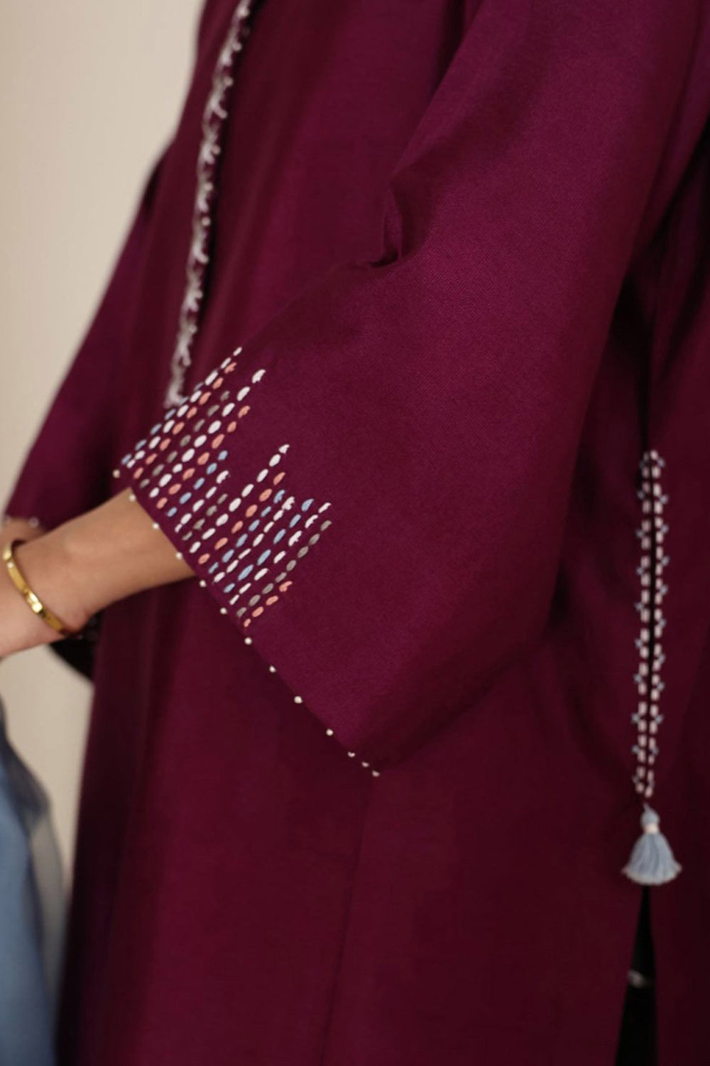 Wine Berry Kurta Set with Organza Dupatta