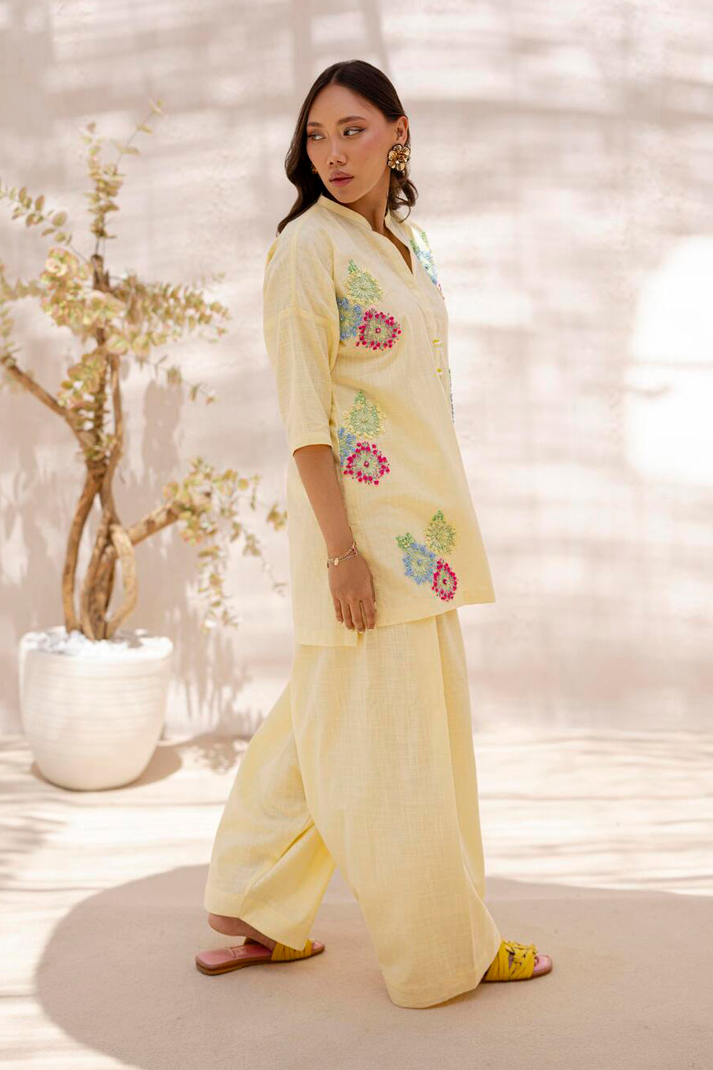 Women Lemon Yellow Embroidered Kurta Set with Salwar