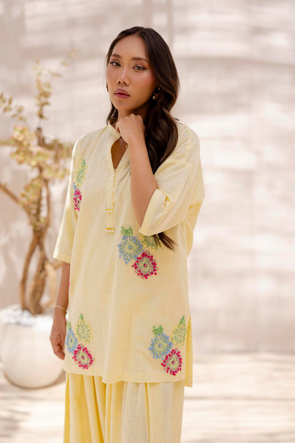 Women Lemon Yellow Embroidered Kurta Set with Salwar