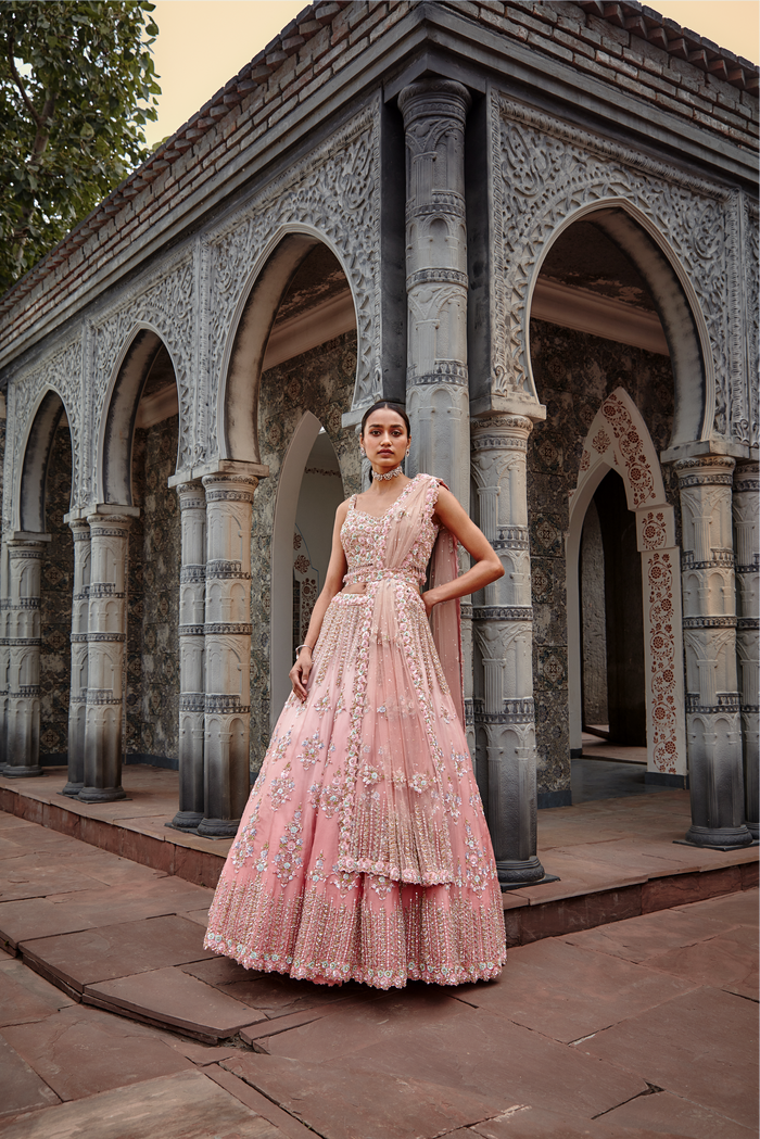 Rose Ombré Organza Lehenga Set