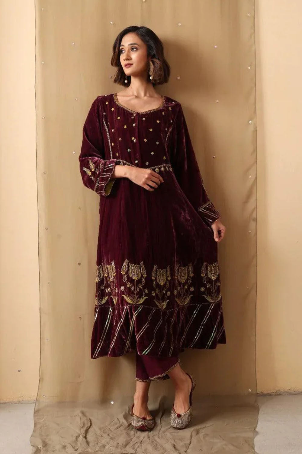Maroon Dusk Velvet Suit Set