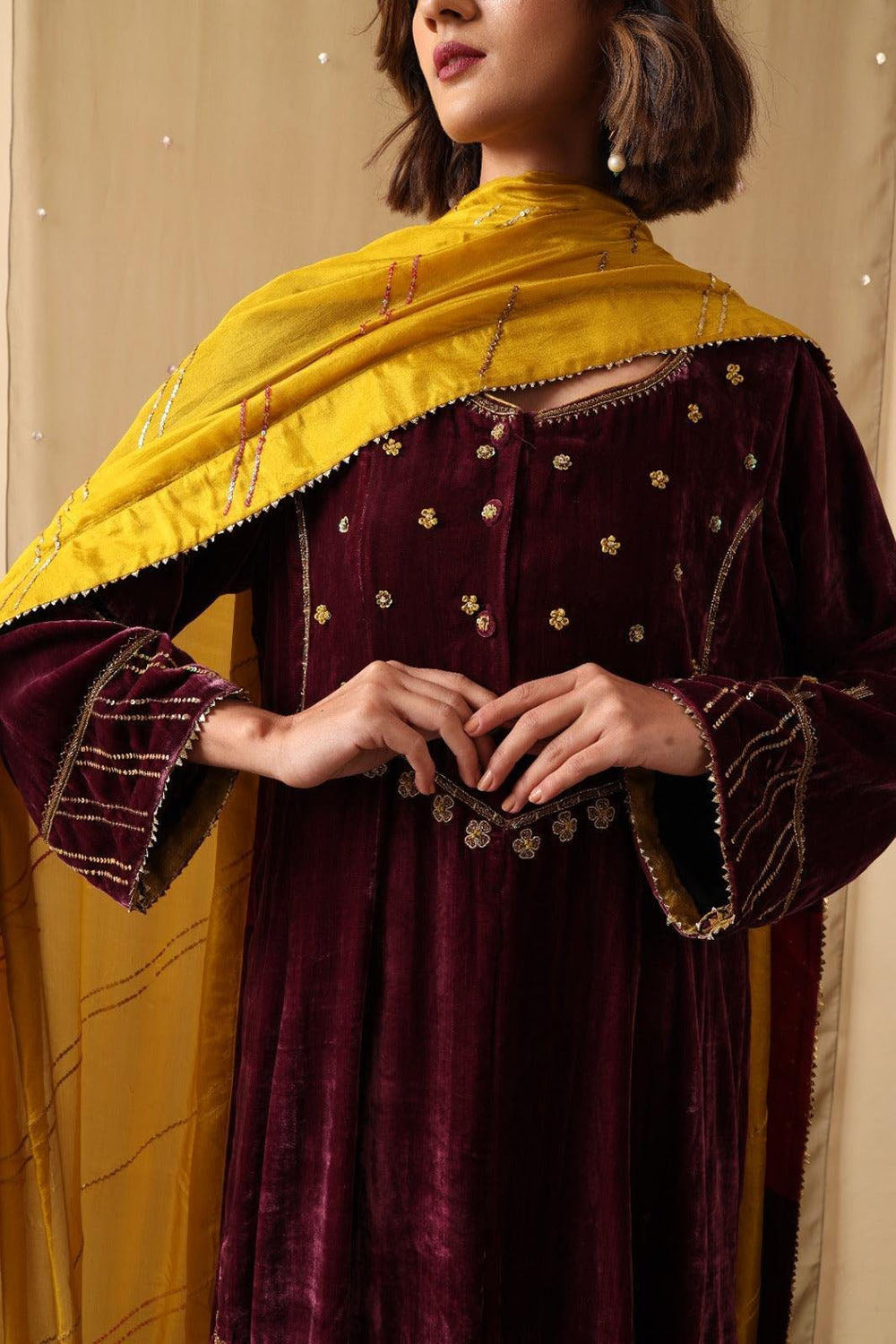 Maroon Dusk Velvet Suit Set
