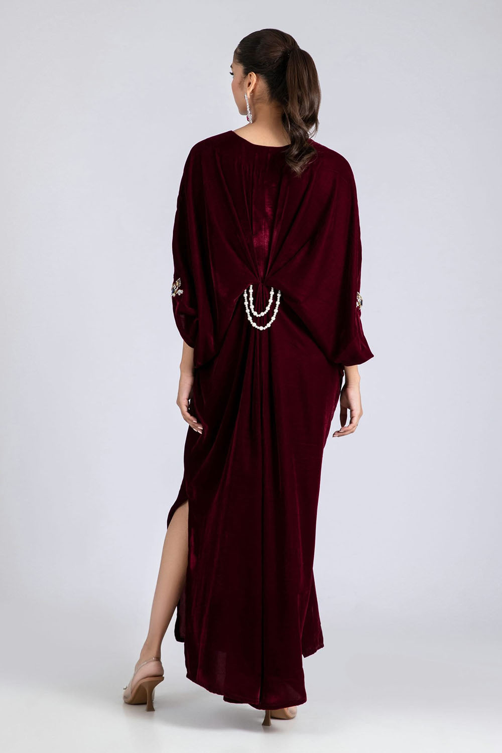 Maroon Royale Embellished Velvet Kaftan