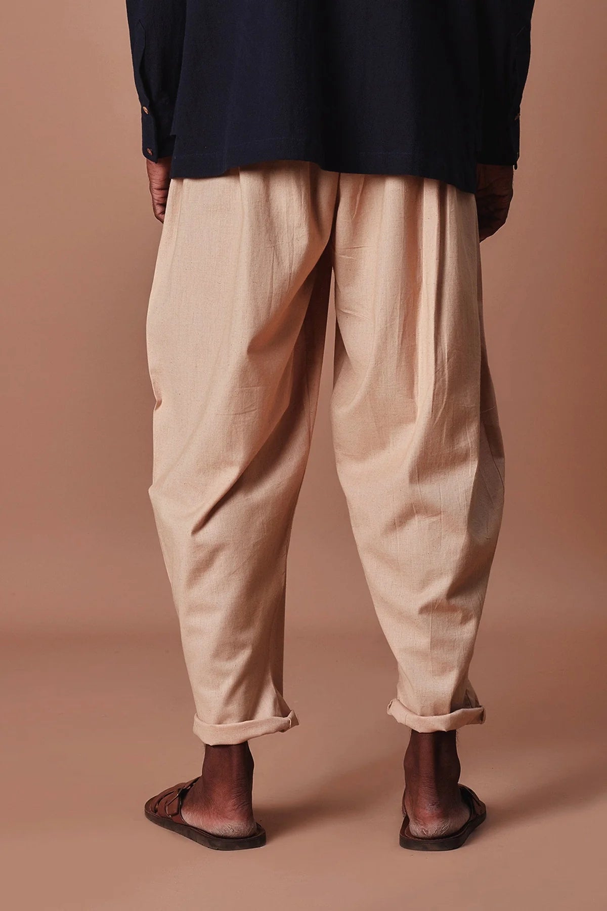 Men's Beige Pleated Balloon Pants