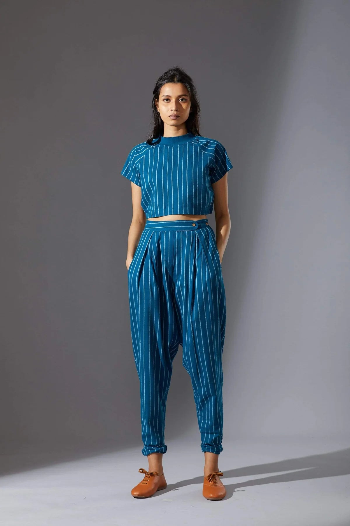 Ribbed Stoka Blue Striped Set with Pants