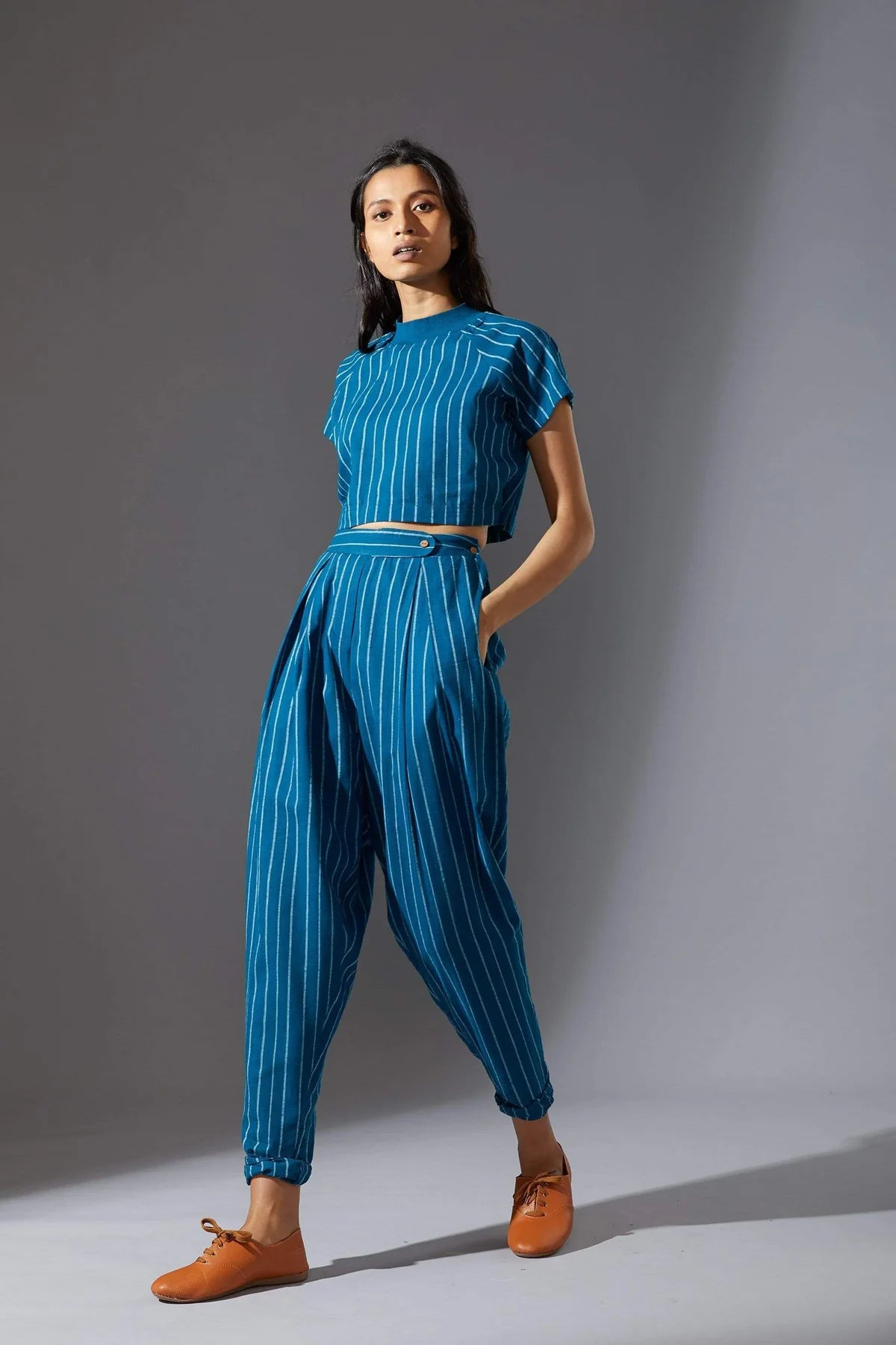 Ribbed Collar Stoka Blue Top
