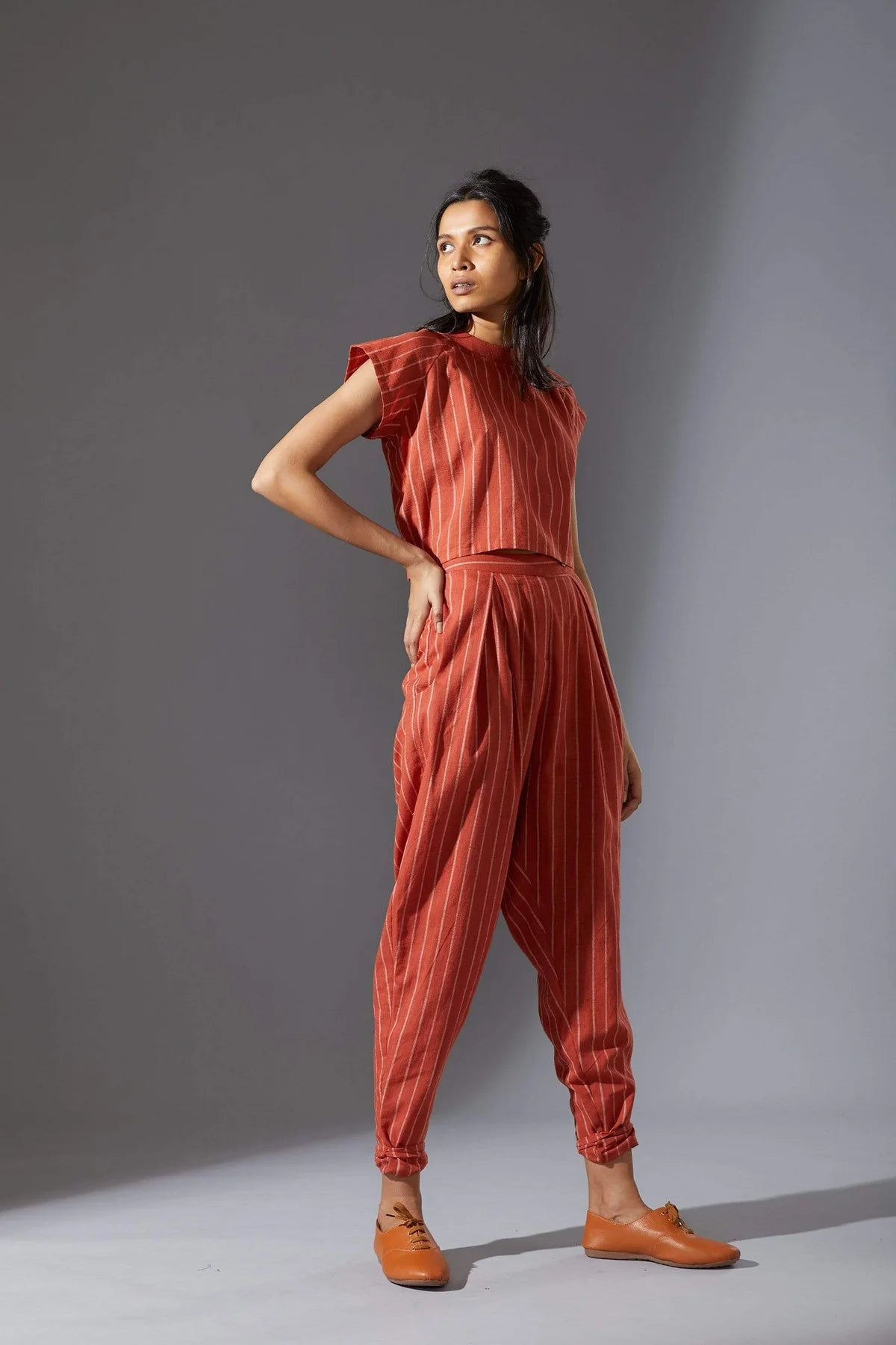 Ribbed Stoka Rust Striped Set with Pants
