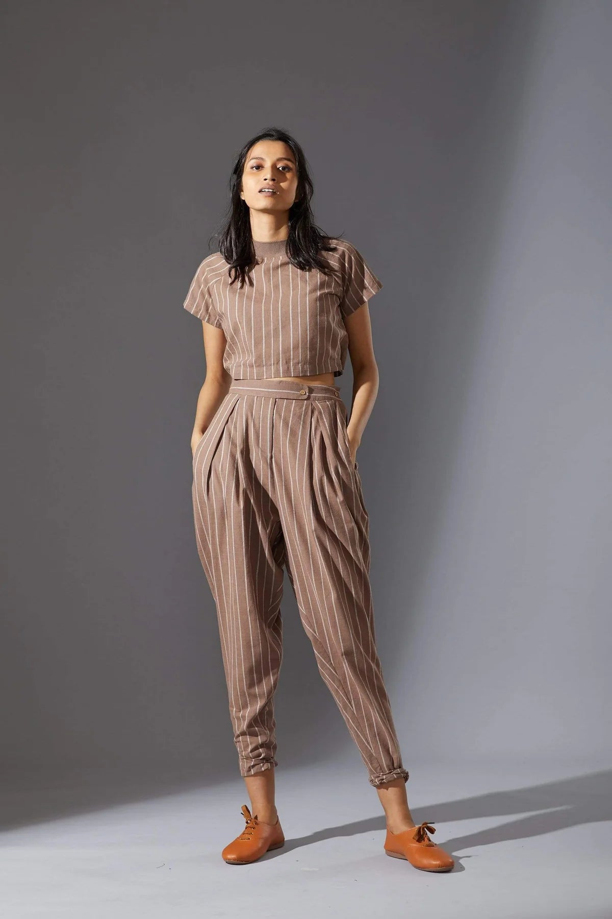 Ribbed Stoka Beige Striped Set with Pants