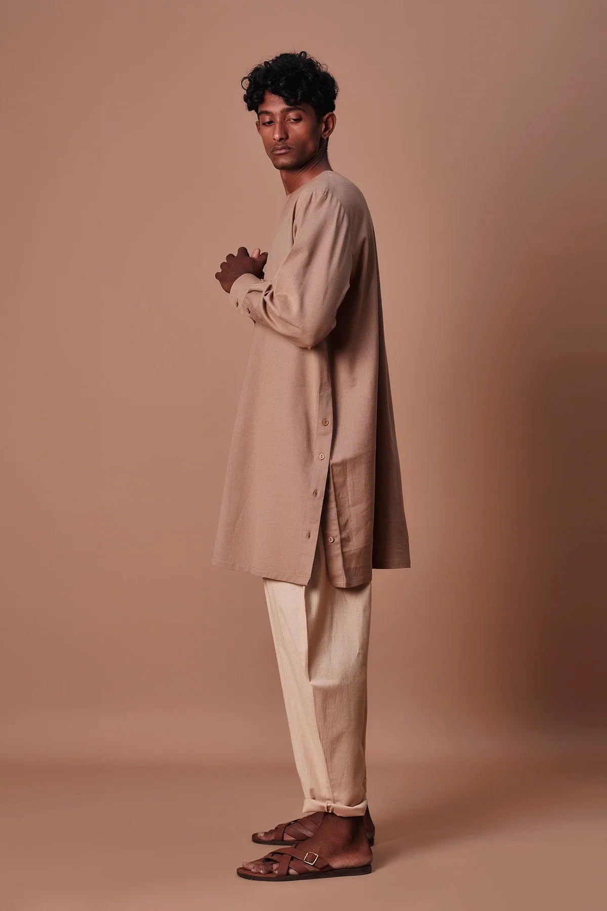 Men's Brown Side Buttoned Kurta