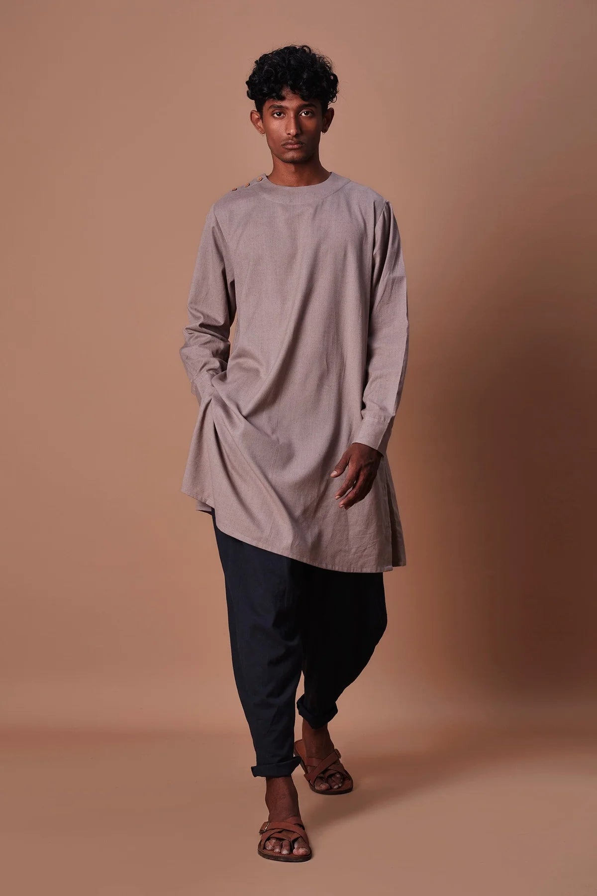 Men's Grey Side Buttoned Kurta