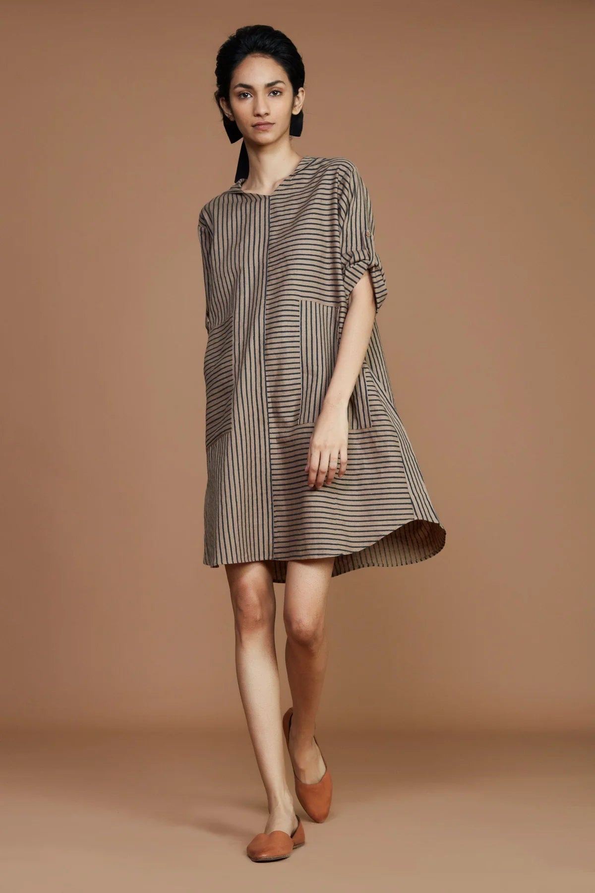 Ivory With Mauve Striped Hooded Dress