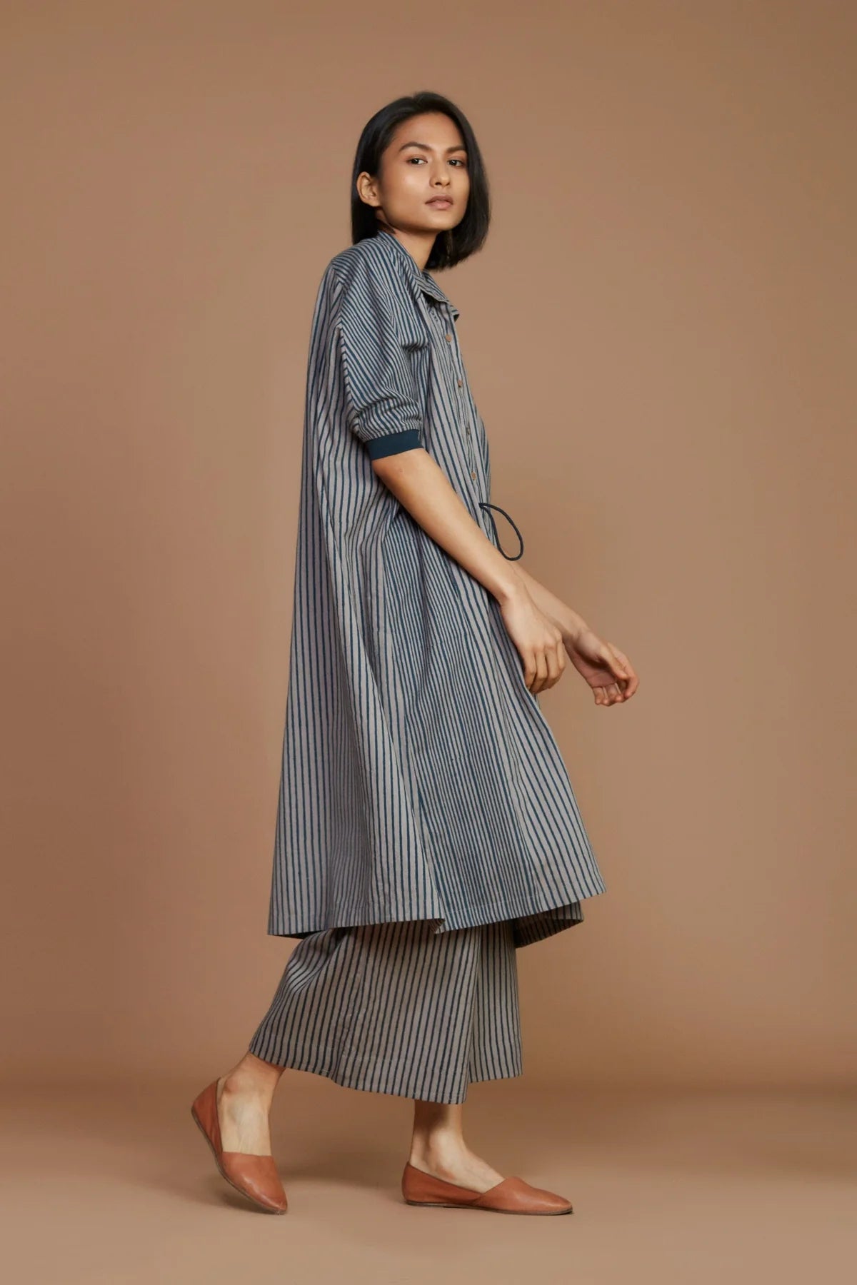 Grey with Charcoal Striped Kaftan Co-Ord Set