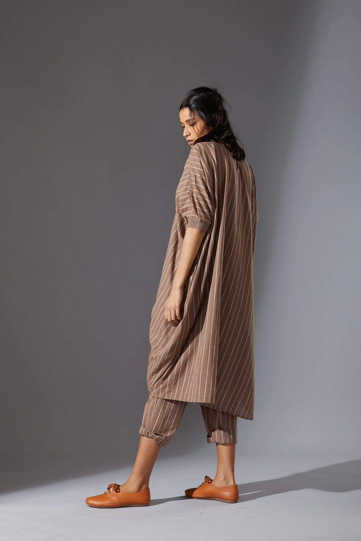 Beige Cowl Tunic With Ribbed Collar