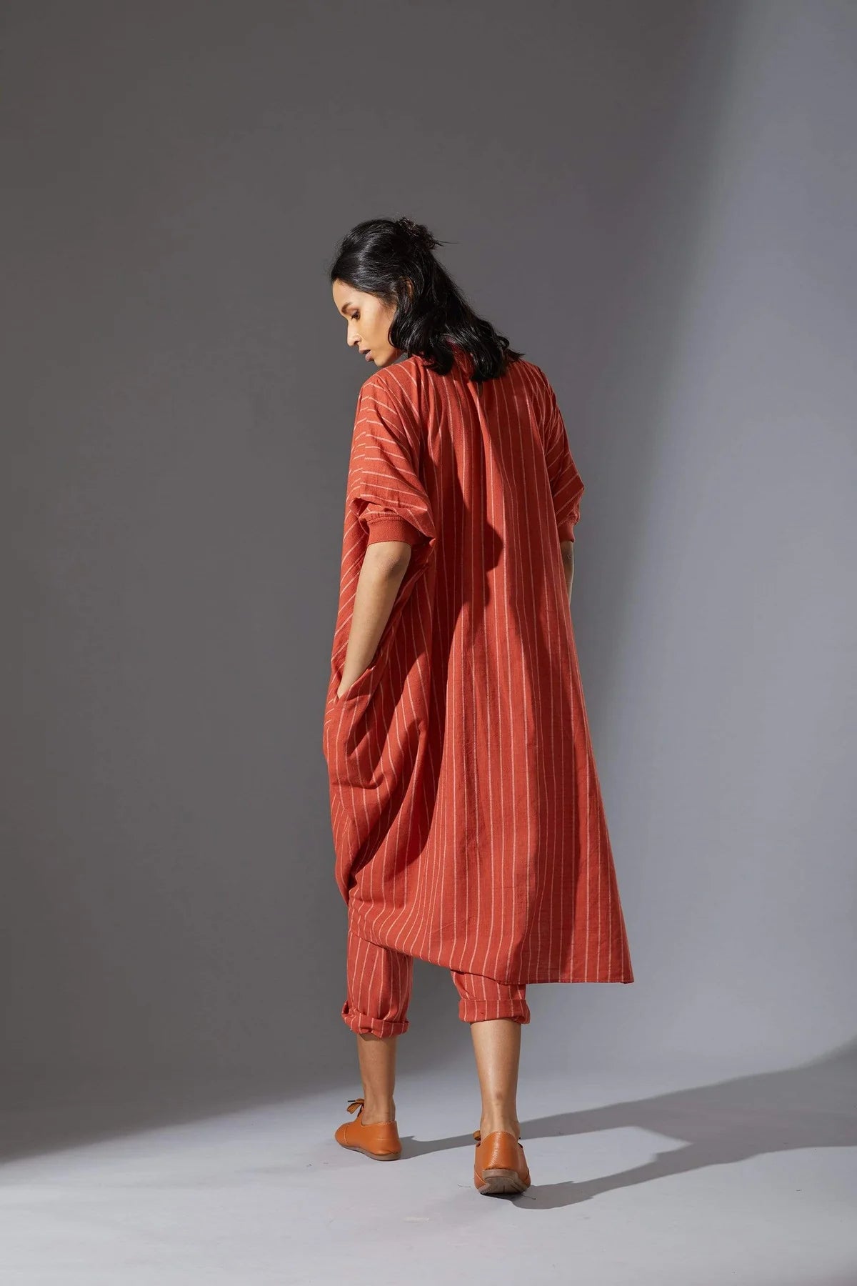 Rust Cowl Tunic With Ribbed Collar