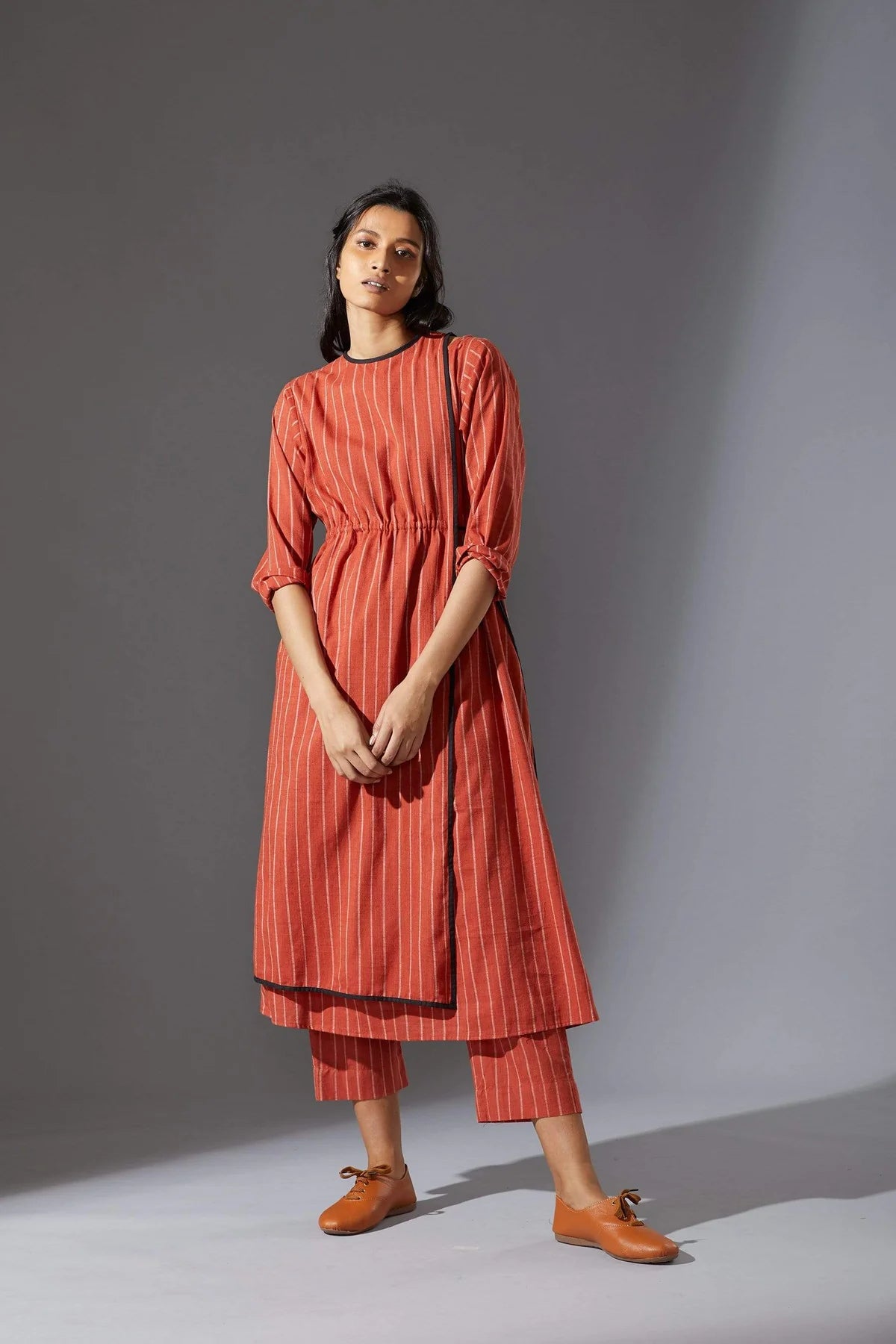 Overlap Rust Striped Tunic Set with Pants