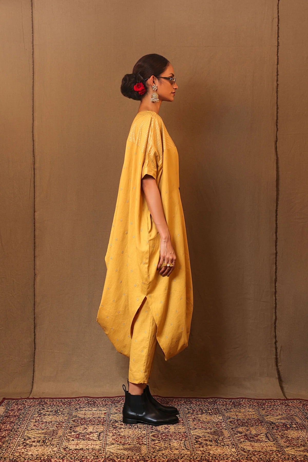 Mustard Club STR Button Cowl Tunic
