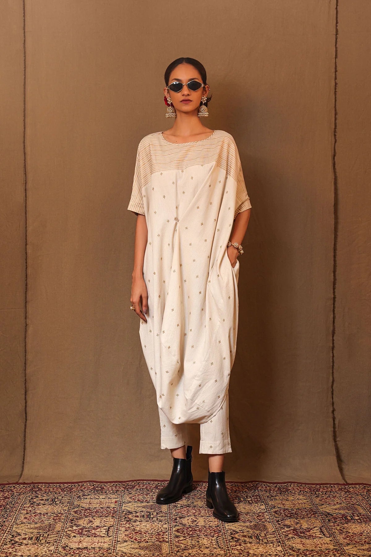 Off-White Club EMB Buttoned Cowl Tunic Set (2 PCS)