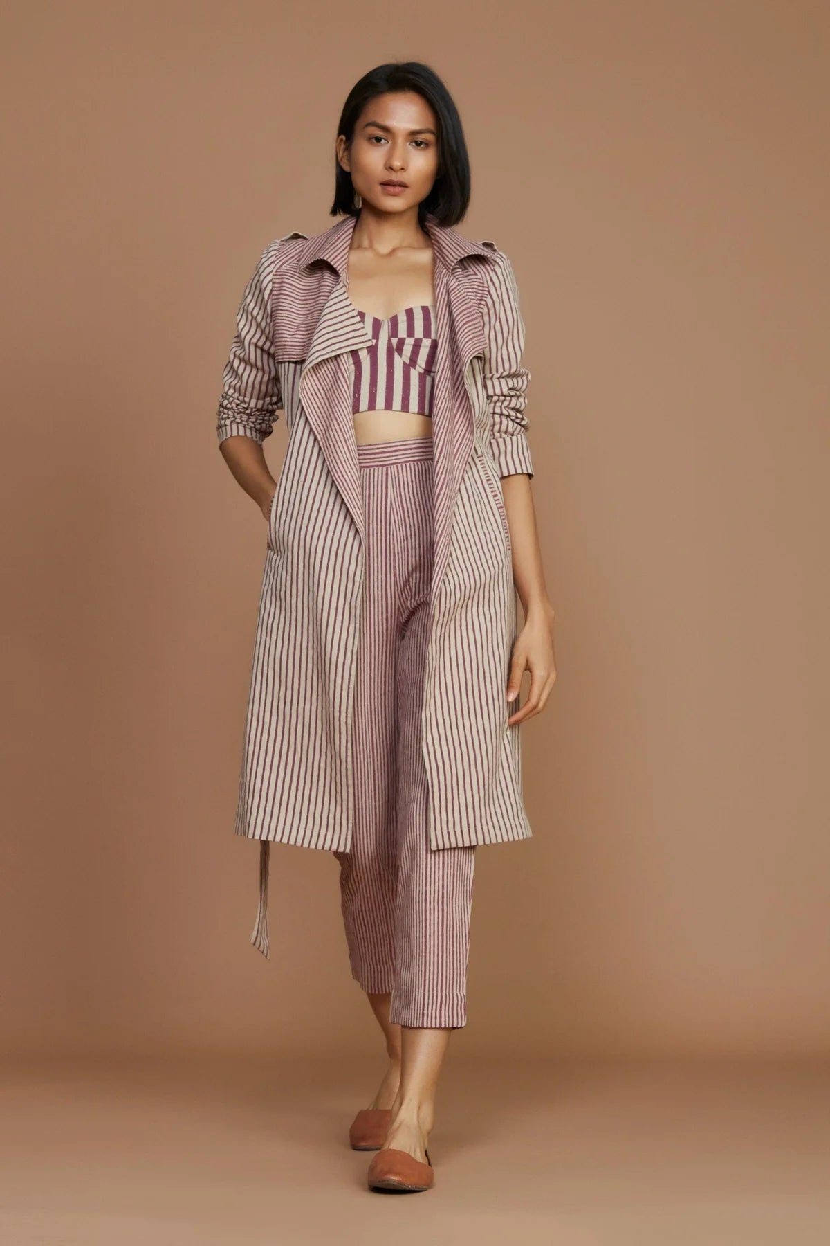 Ivory with Mauve Striped Trench Jacket