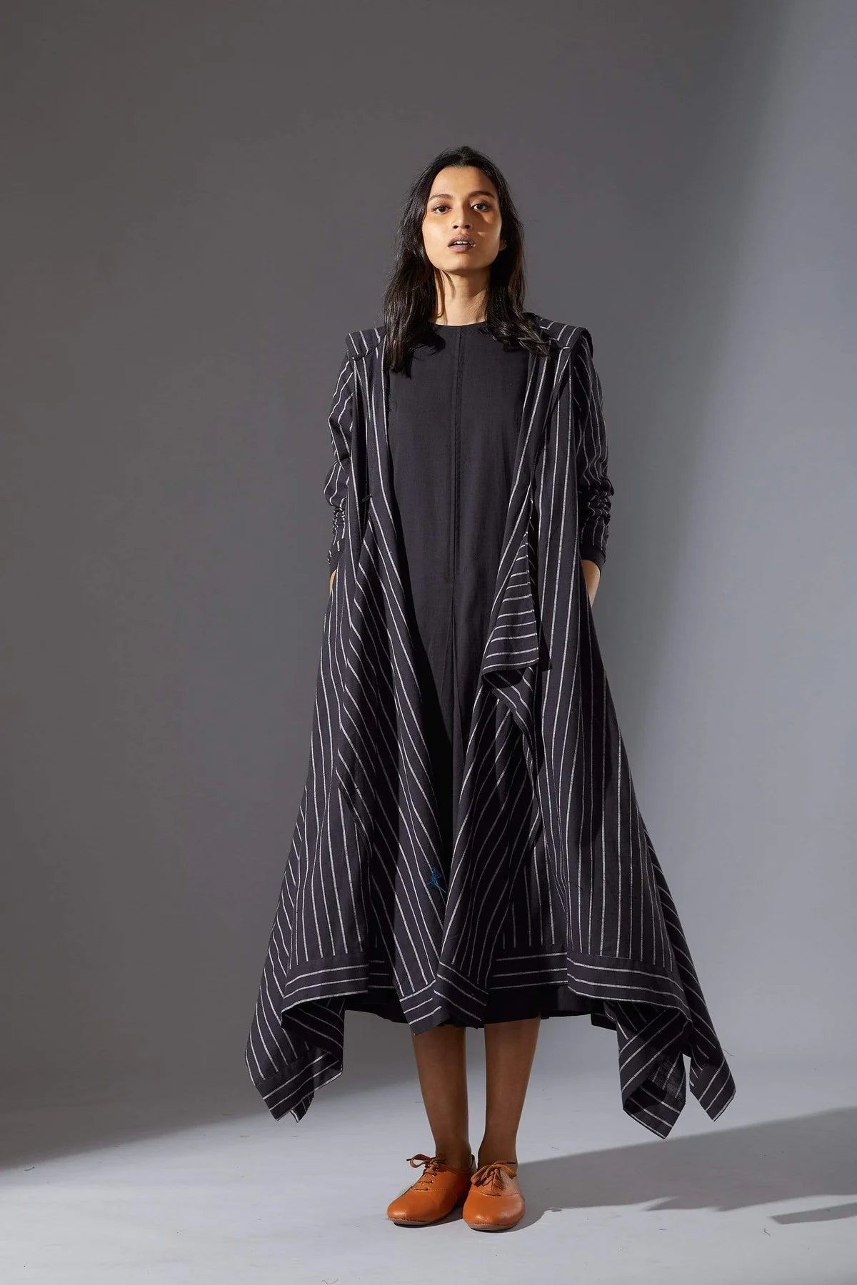 Hooded Koza Black Dress & Overlay Set