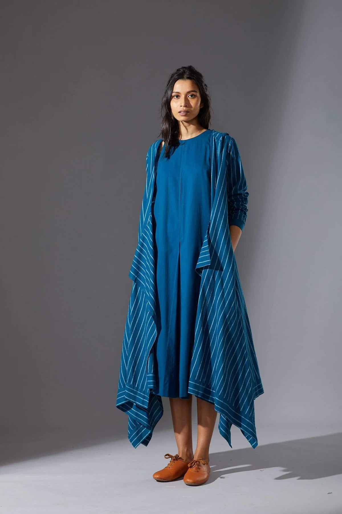 Hooded Koza Blue Dress & Overlay Set
