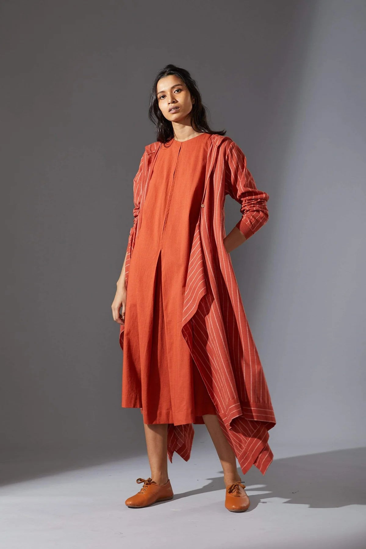 Hooded Koza Rust Dress & Overlay Set