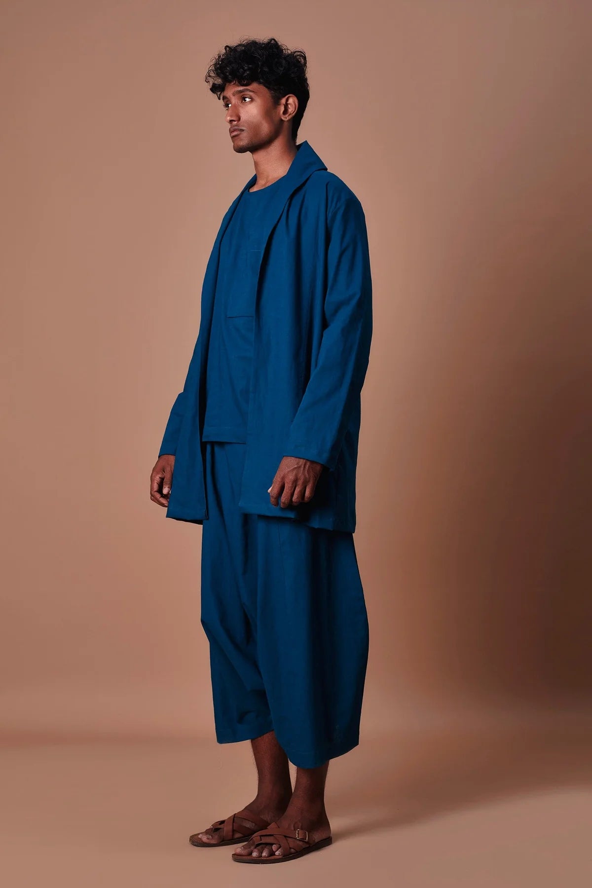 Teal Blue Shawl Collar Jacket