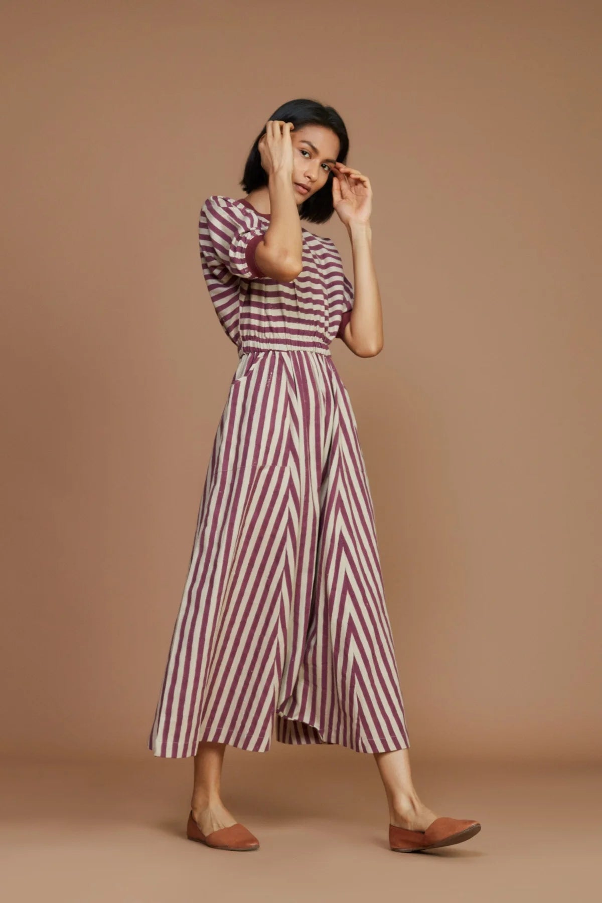 Ivory and Mauve Striped Sphara Jumpsuit