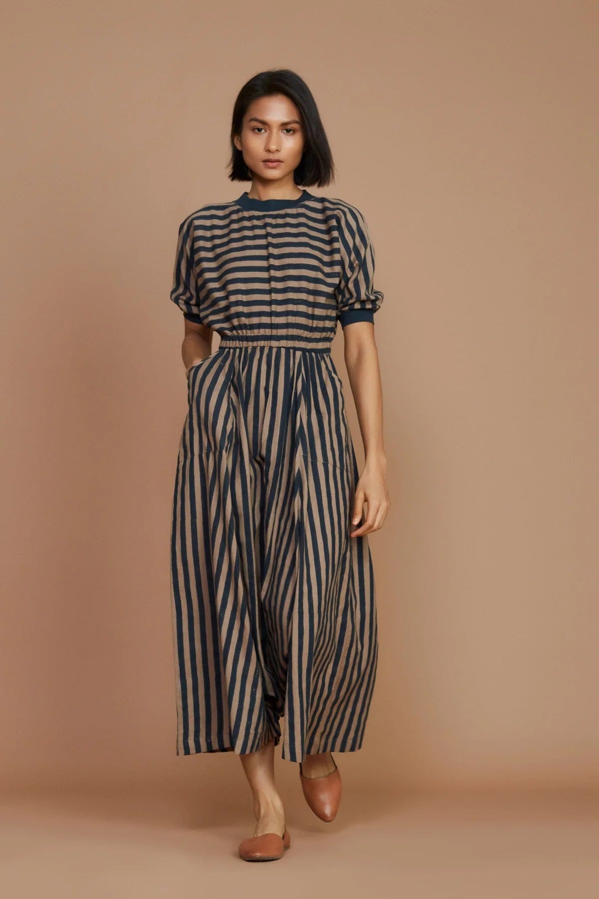 Brown and Charcoal Striped Sphara Jumpsuit