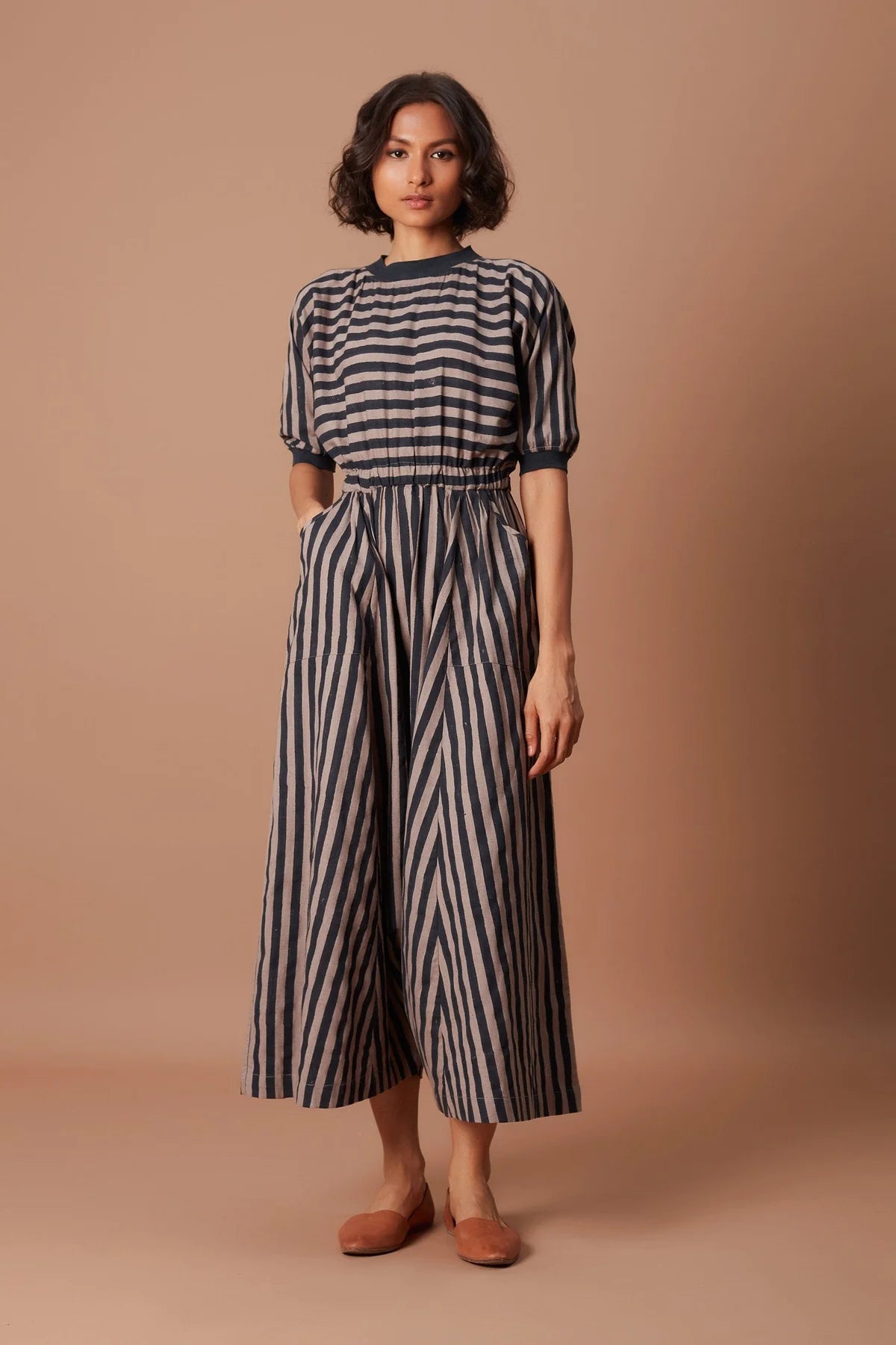 Grey and Charcoal Striped Sphara Jumpsuit
