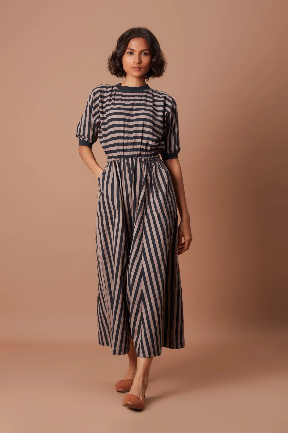 Grey and Charcoal Striped Sphara Jumpsuit