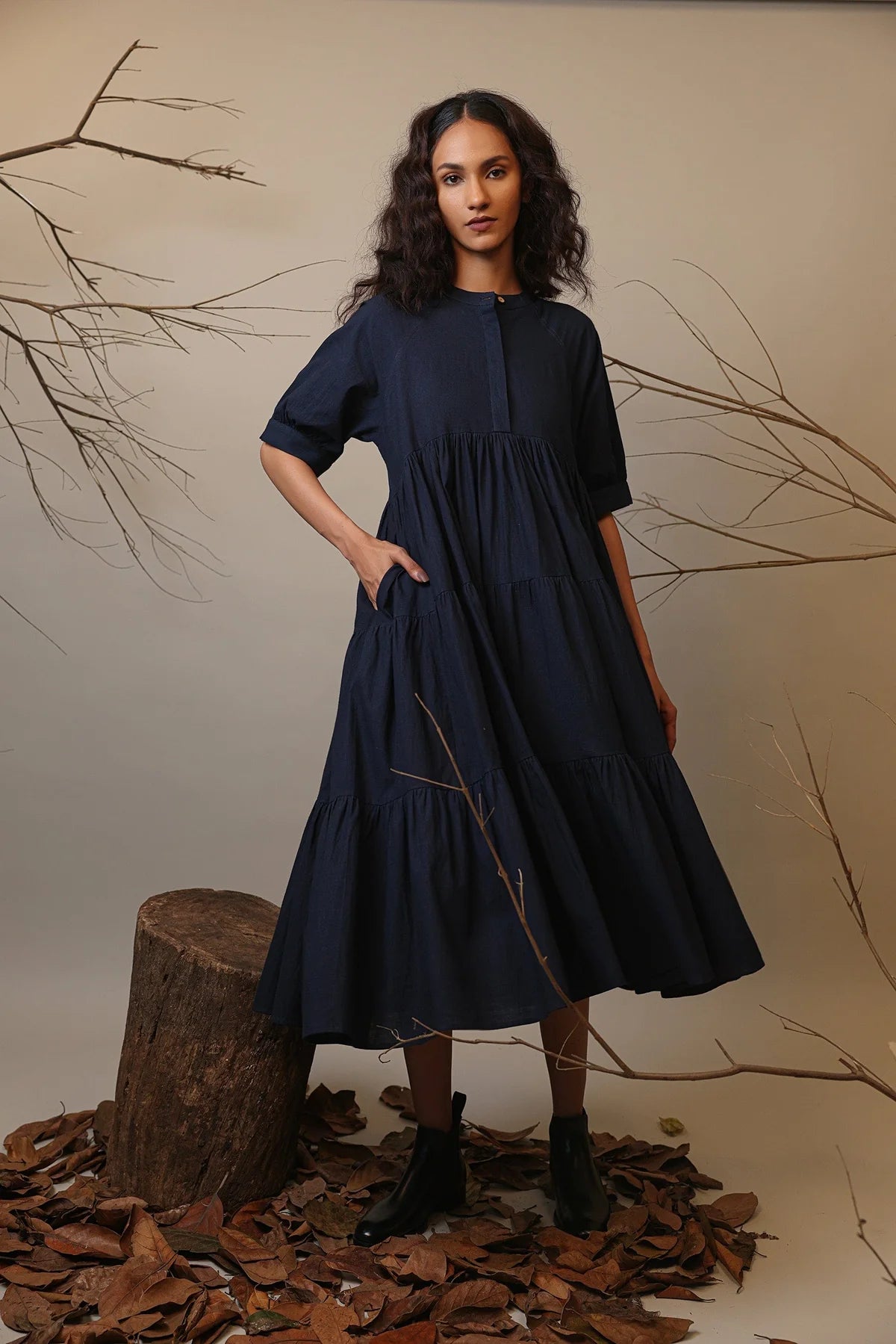 Blue Raglan Tiered Dress