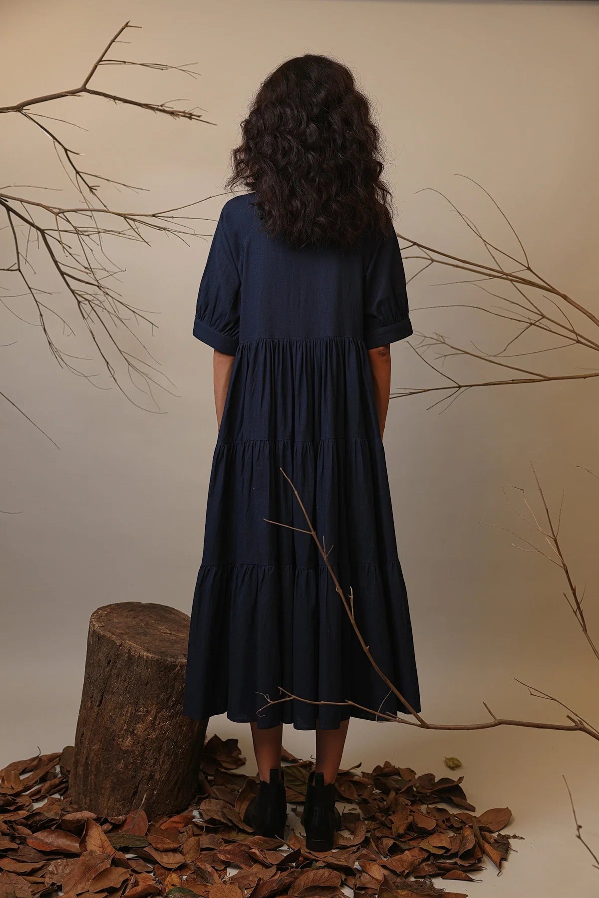 Blue Raglan Tiered Dress